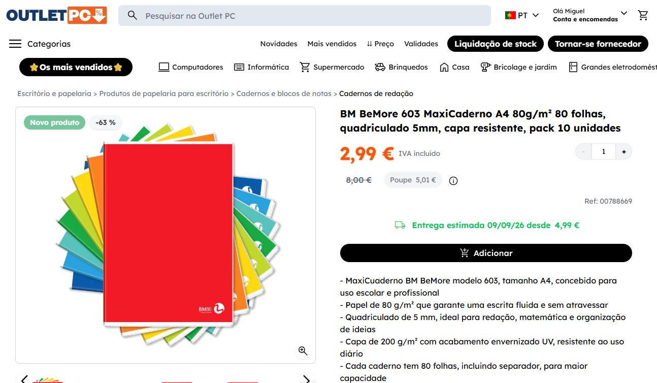 Pack de 10 cadernos BM BeMore A4 por 2,99€