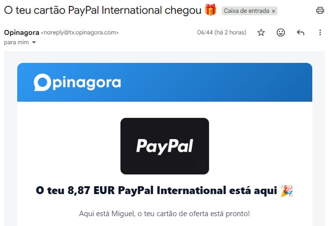 Opinagora - Comprovativo de pagamento por PayPal