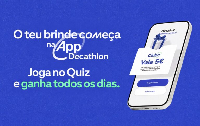 Quiz Decathlon na app com prémios diários, incluindo vales, descontos e outros benefícios