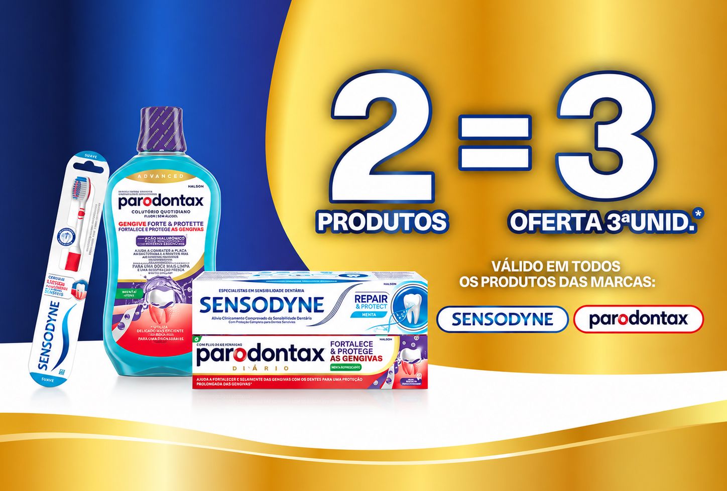 Campanha Sensodyne e Parodontax 2=3 com oferta da terceira unidade no Continente