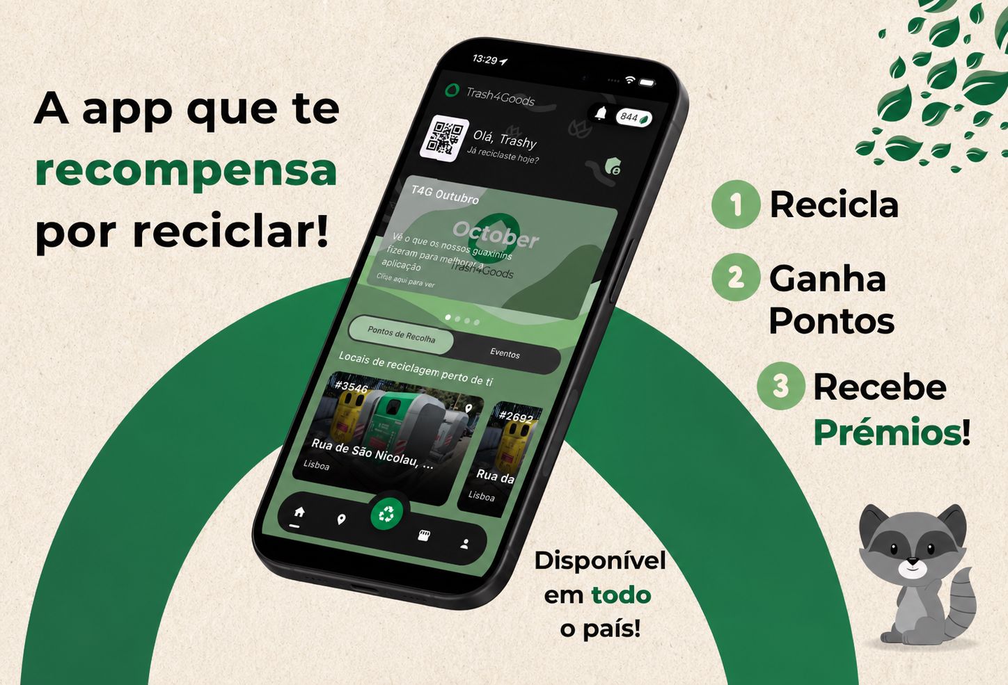 Aplicação Trash4Goods, que permite ganhar pontos e recompensas por reciclar em Portugal