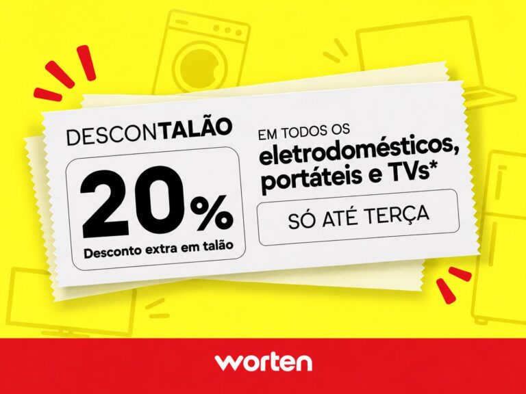 Descontalão Worten com 20% de desconto extra em talão em eletrodomésticos, portáteis e TVs