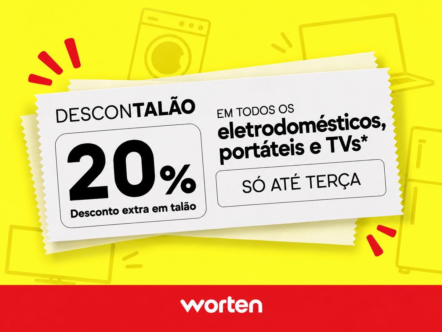 Descontalão Worten com 20% de desconto extra em talão em eletrodomésticos, portáteis e TVs