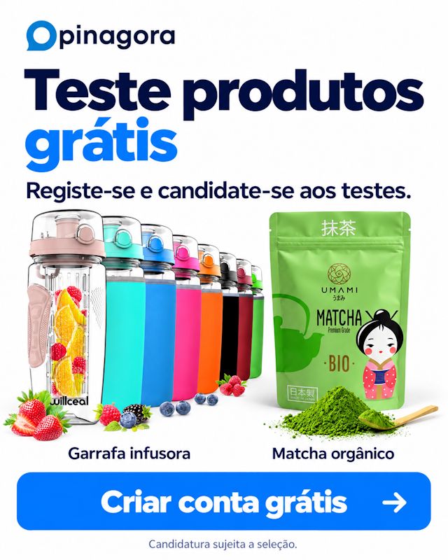 Matcha orgânico e garrafa infusora disponíveis para candidatura a testes gratuitos na OpinAgora. Criar conta grátis.