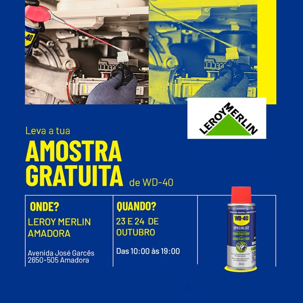 Cartaz da amostra grátis WD-40 no Leroy Merlin da Amadora